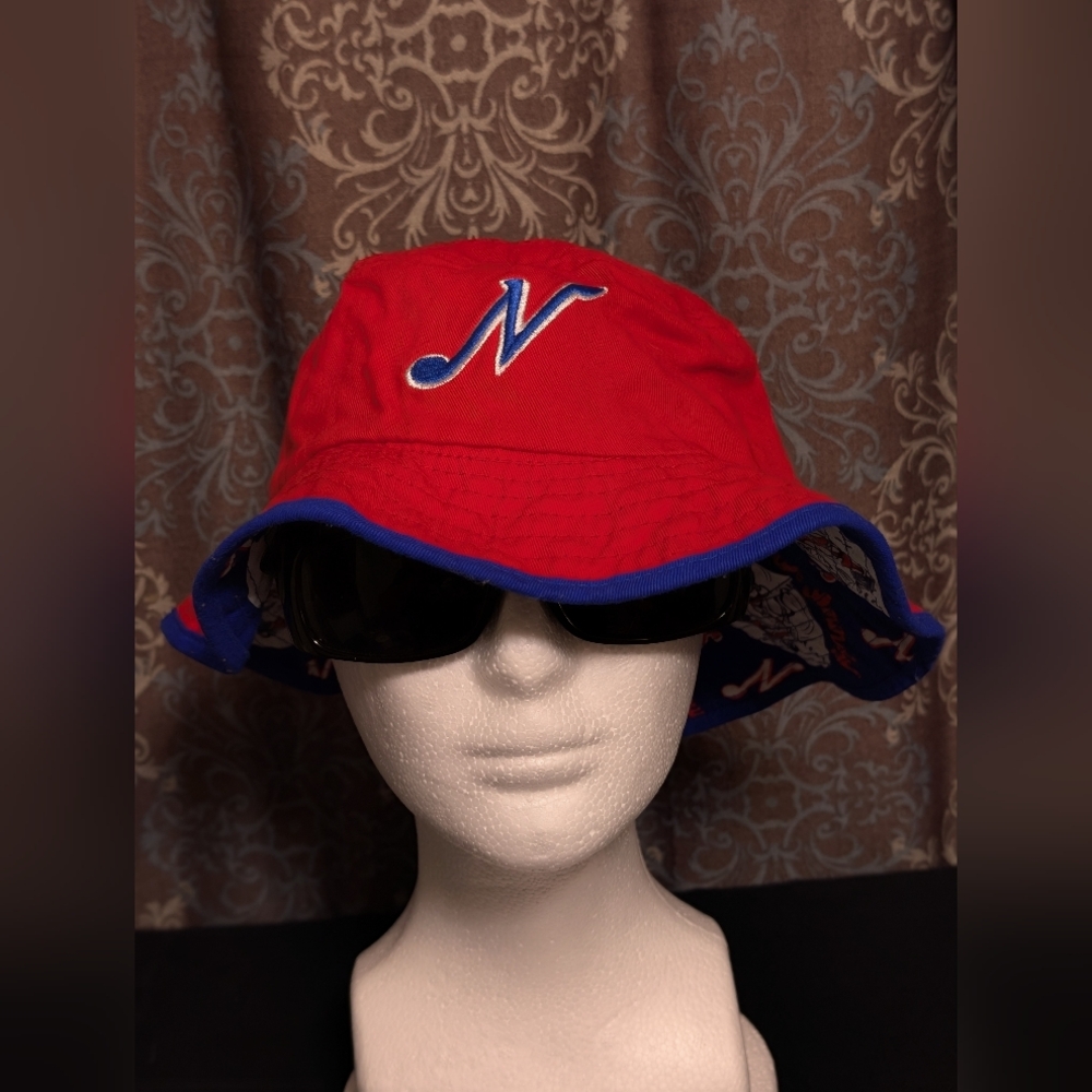 Nashville Sounds Reversible Bucket Hat Red Blue White Retro Guitar Logo Cap OSFM